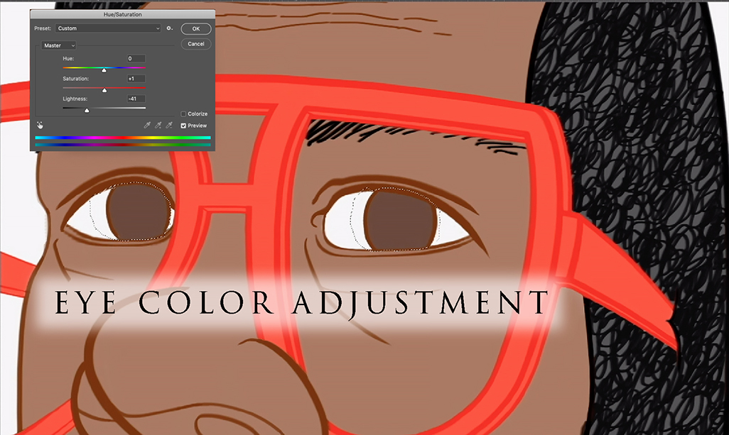 Caricature eye color adjustment tip.